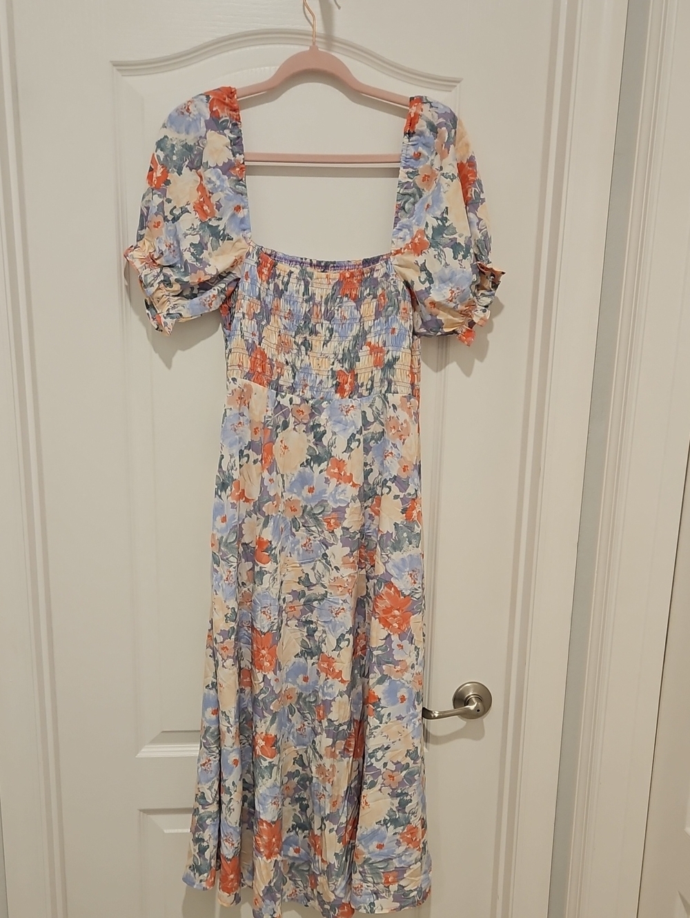 ASTR the Label Floral Smocked Puff Sleeve Slit Midi Dress Size M